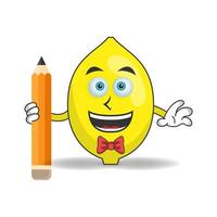 Lemon mascot character holding a pencil. vector illustration