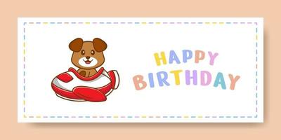 Happy Birthday banner with Cute dog cartoon character. Vector Illustration