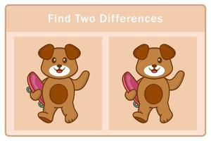 Cute dog cartoon character. Find differences. Educational game for children. Cartoon vector illustration