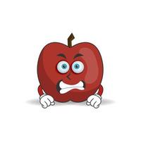 personaje de mascota de manzana con expresión enojada. ilustración vectorial vector
