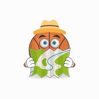 The Basketball mascot character holds a map. vector illustration
