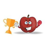 The Apple mascot character wins a boxing trophy. vector illustration