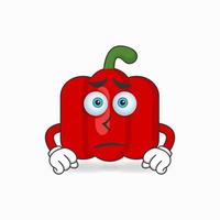 Red paprika mascot character with sad expression. vector illustration