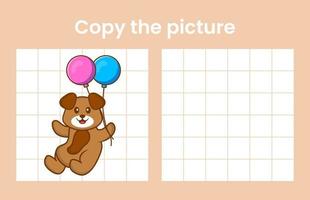 Copy the picture of a cute dog. Educational game for children. Cartoon vector illustration