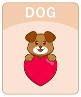 Alphabet flashcard with Cute dog cartoon character. vector