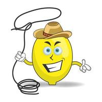 The Lemon mascot character becomes a cowboy. vector illustration