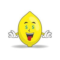 Lemon mascot character with money making expression. vector illustration