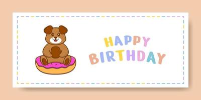 Happy Birthday banner with Cute dog cartoon character. Vector Illustration