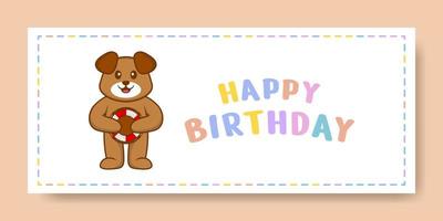 Happy Birthday banner with Cute dog cartoon character. Vector Illustration