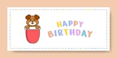 Banner de feliz cumpleaños con personaje de dibujos animados de perro lindo. ilustración vectorial vector