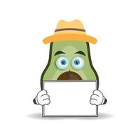 Avocado mascot character holding a white blackboard. vector illustration