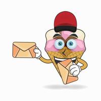 The Ice Cream mascot character becomes a mail deliverer. vector illustration