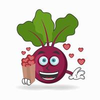 Onion Purple mascot character holding a love icon. vector illustration