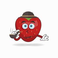 Strawberry mascot character smoking. vector illustration