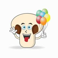 mushrooms mascot character holding a balloon. vector illustration