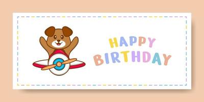 Happy Birthday banner with Cute dog cartoon character. Vector Illustration