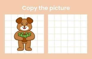 Copy the picture of a cute dog. Educational game for children. Cartoon vector illustration