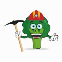 The Broccoli mascot character becomes a miner. vector illustration