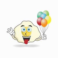 Egg mascot character holding a balloon. vector illustration