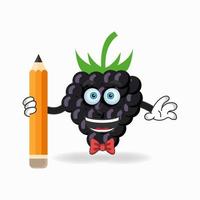 Grape mascot character holding a pencil. vector illustration