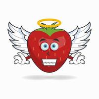 Strawberry mascot character dressed like an angel. vector illustration