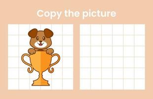 Copy the picture of a cute dog. Educational game for children. Cartoon vector illustration