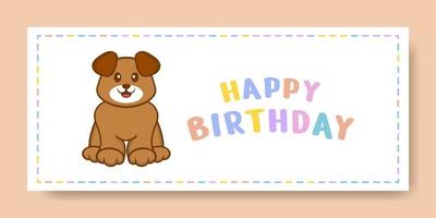 Happy Birthday banner with Cute dog cartoon character. Vector Illustration