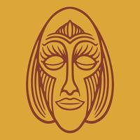 Art ethnic african face mask hand drawn isolated on yellow background. vector