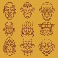 Aztec tribal sun symbol with human face. Set logo or tattoo design vector