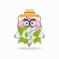 The Ice Cream mascot character holds a map. vector illustration