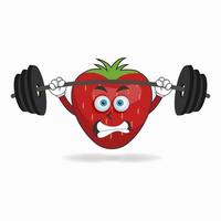 Strawberry mascot character with fitness equipment. vector illustration