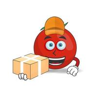 The Tomato mascot character is a delivery person. vector illustration