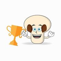 mushrooms mascot character with a trophy in right hand. vector illustration