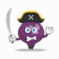 el personaje de la mascota de la cebolla morada se convierte en pirata. ilustración vectorial vector