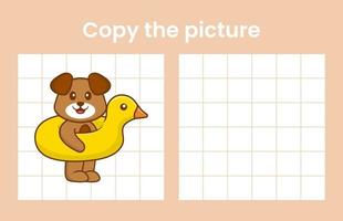 Copy the picture of a cute dog. Educational game for children. Cartoon vector illustration
