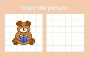 Copy the picture of a cute dog. Educational game for children. Cartoon vector illustration