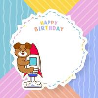 Happy Birthday greeting card with Cute dog cartoon character. Vector Illustration