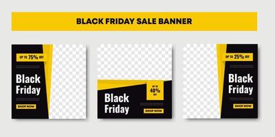 Black friday social media post template, yellow and black colors. vector