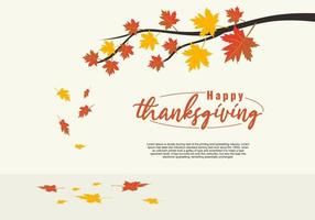 Happy Thanksgiving Day event typography text with autumn leaves. vector