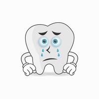 Tooth mascot character with sad expression. vector illustration