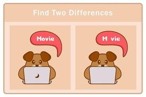 Cute dog cartoon character. Find differences. Educational game for children. Cartoon vector illustration