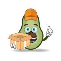 The Avocado mascot character is a delivery person. vector illustration