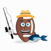 The American Football mascot character is fishing. vector illustration