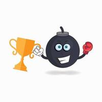 The Boom mascot character wins a boxing trophy. vector illustration