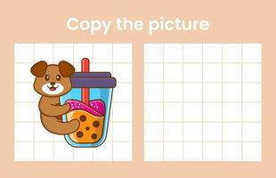 Copy the picture of a cute dog. Educational game for children. Cartoon vector illustration