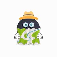 The Boom mascot character holds a map. vector illustration