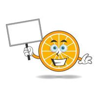 Orange mascot character holding a white blackboard. vector illustration