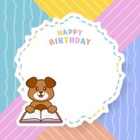 Happy Birthday greeting card with Cute dog cartoon character. Vector Illustration