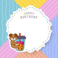 Happy Birthday greeting card with Cute dog cartoon character. Vector Illustration