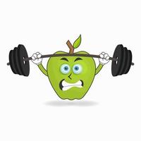 personaje de mascota de manzana con aparatos de gimnasia. ilustración vectorial vector
